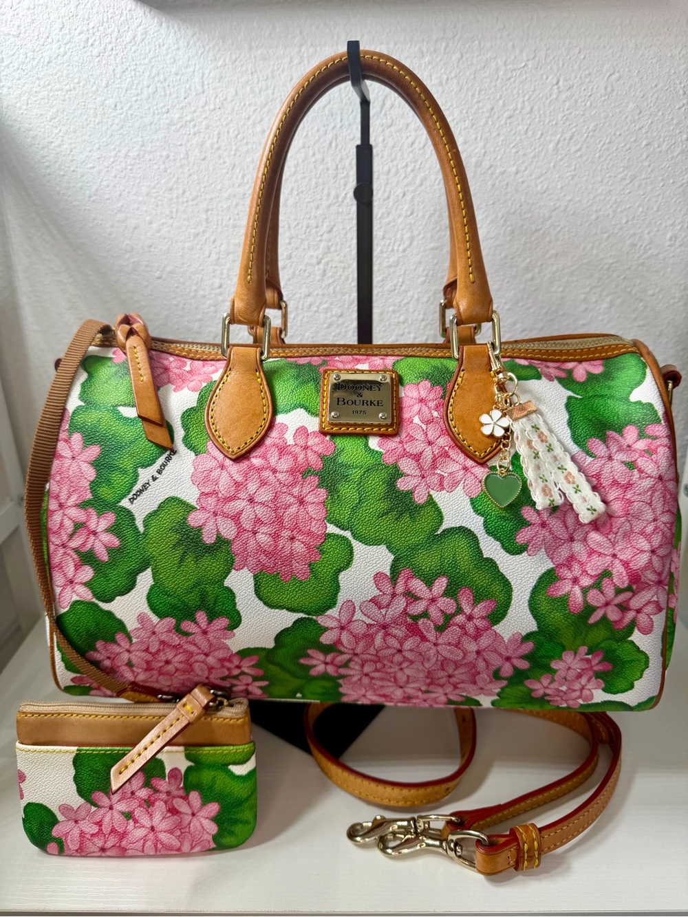 Dooney & Bourke Pink Floral Satchel w/ Coin Purse & Strap
